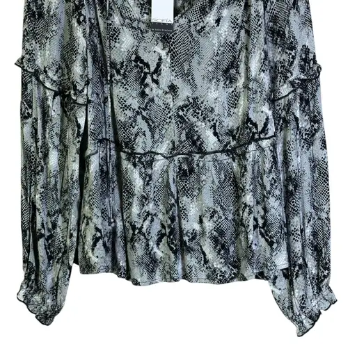 NWT Sofia Jeans Blouse Womens S Gray Snake Print Ruffle Boho Whimsigoth Witchy