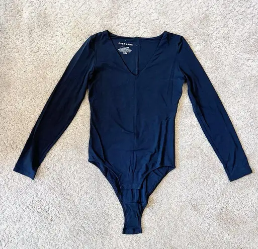 Everlane  Black The Long Sleeve V Neck Thong Bodysuit Size Small