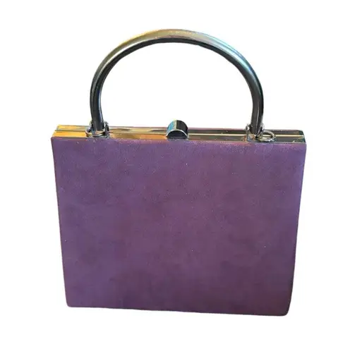VTG Jewel Purple Suede Clutch Bag Silver Gunmetal Top Handle Prom Wedding Date