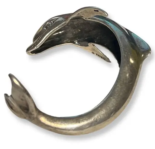 Vintage Sterling Silver Kabana Huge Leaping Dolphin Cuff Bracelet size 7
