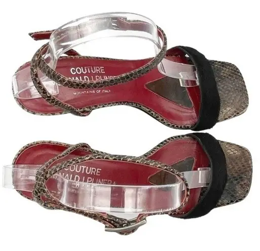 Vintage Donald J Pliner Couture Snakeskin Ankle Wrap Strappy Sandals Size 8.5 Black