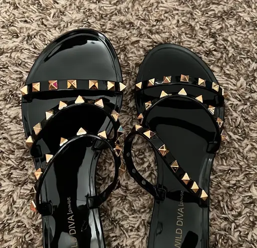 Wild Diva Black Gold Stud Sandals