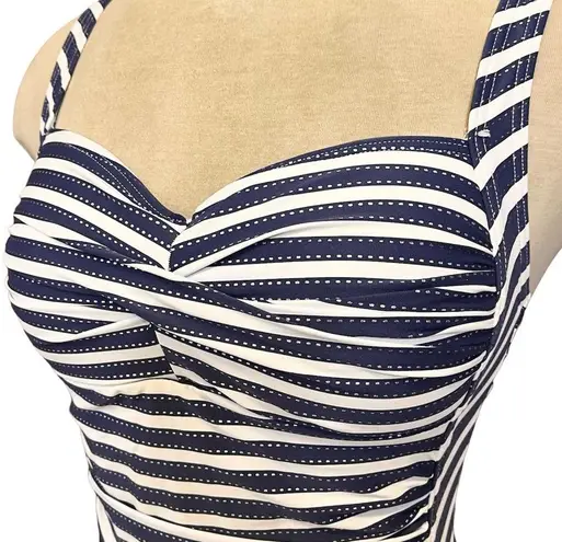 NipTuck Swimsuit One Piece Navy Blue White Stripes Multi Fit Cup 6