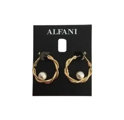 Alfani Gold-Tone Small Pearl Twist Hoop Earrings