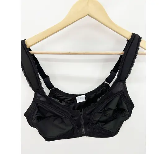 Black Mesh Inset Lace Trim Padded Strap Zip Front Bra Women's Size Medium 36