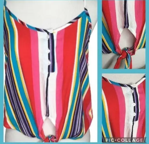 Full Tilt  Red Multicolor Stripes Spaghetti Strap Tie Front Summer Top M