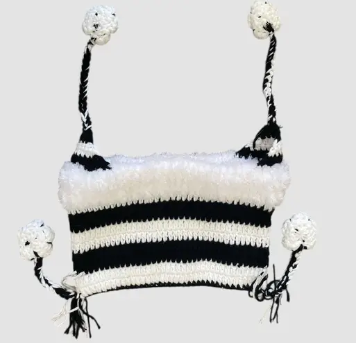 Women's Cat Ear Beanie Y2K Knit Hat Grunge Goth Crochet Accessory Black White