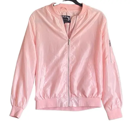 Ambiance RETRO Light Pink Satin Bomber Jacket. Size Medium
