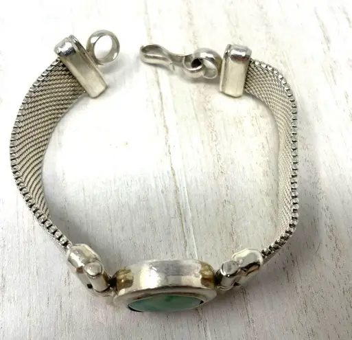 Sterling Silver and green turquoise vintage bracelet, 50.1g