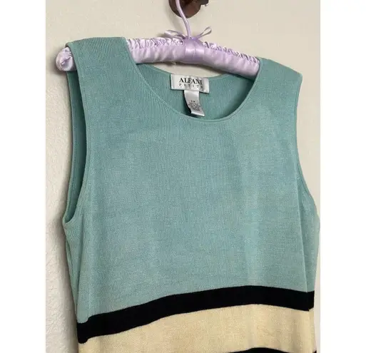Alfani Vintage 100% Silk Colorblock Blue Black Yellow Knit Tank Top Retro