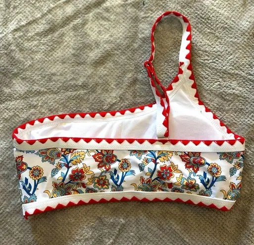 Floral Swim Mod Paisley Print Whip Stitch One Shoulder Bikini Swimsuit White