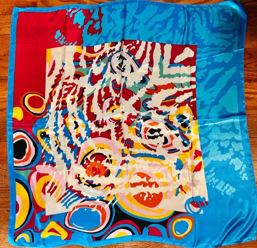 VTG RETRO Abstract Multicolor artwork Square oversized silky scarf 35’/35’ Multiple