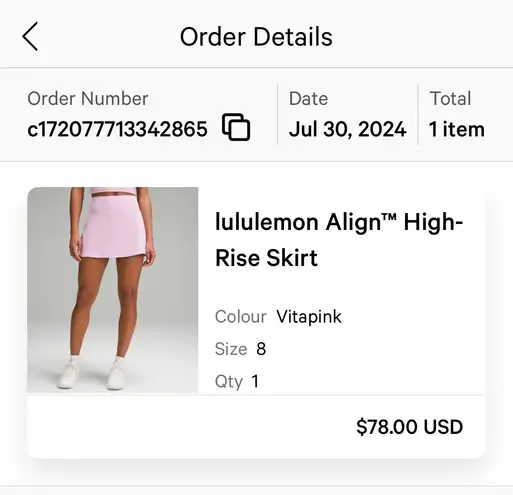 Lululemon Vitapink Lulu Tennis Skirt
