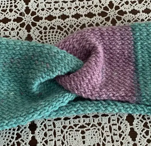 Twisted Knit Head Band Purple Green One Size Fits Most Warm Winter Headwear Blue