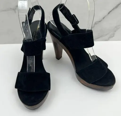 Loeffler Randall  Women's Suede Platform Wooden Heel Sandals Black Size 7