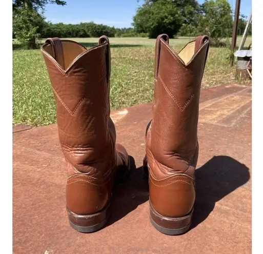Justin Boots 90s Justin Roper Womens 7B Brown Leather Cowboy Western Boots L3802 Cognac Vtg