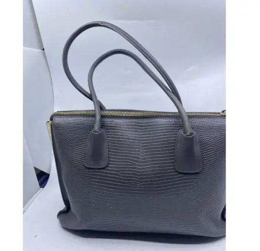 Furla Unique Vintage Snake Print Metal Side Supports Gray Leather Tote