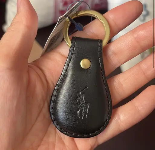 Polo Ralph Lauren Men's Women's Keychain Key Fob Leather Black NWT.