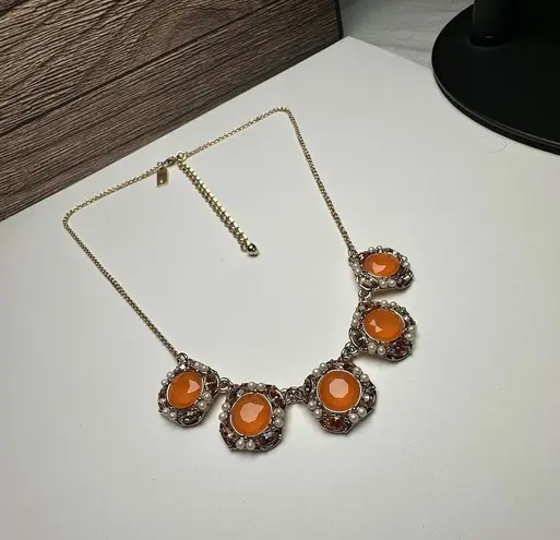 Kate Spade Orange Rhinestone Faux Pearl Gold Tone Necklace Bella Fleur