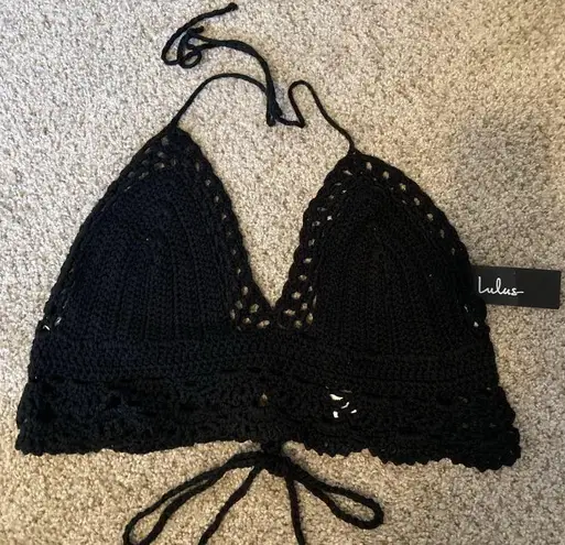 Lulu's Black Crochet Halter Tank Top Size M