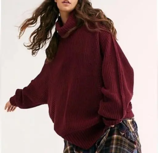 Free People NWT  Oversized Ribbed Chunky Knit Turtleneck‎ Pullover Sweater Sz XS