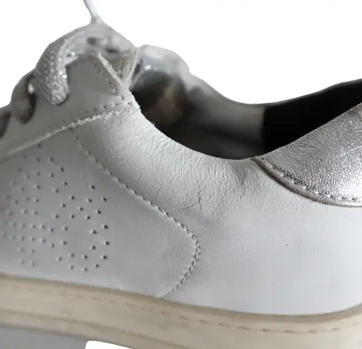 P448 John White Leather Grey Pony Hair Silver Metallic Low Top Sneakers