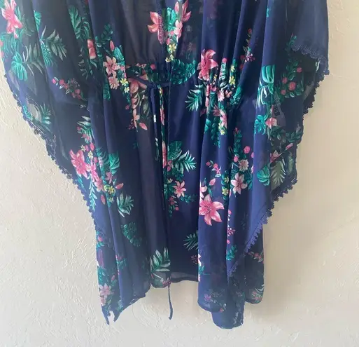 Francesca blue floral top shirt blouse swimsuit coverup