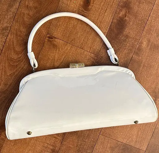 Vintage white patent leather handbag clutch with gold hardware