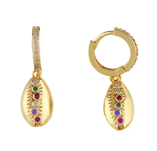 Metal Cowrie Shell Earrings Gold