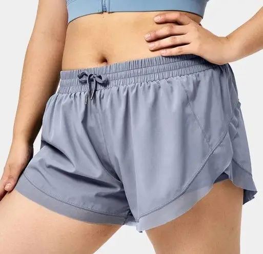 Halara NWT  Drawstring Contrast Mesh 2-in-1 Plus Size Shorts Faded Denim