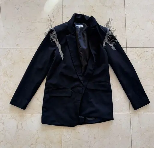 Carole Christian Like New Black Blazer with Metal Fringe Detail Sz Small