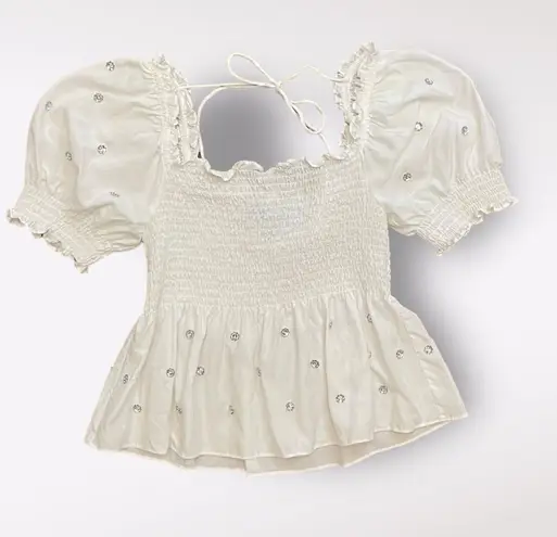 Hill House Home Jeweled Jammie Top Size XS White