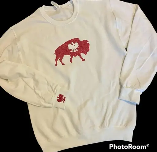Dyngus day white sweatshirt with red glitter polish eagle buffalo