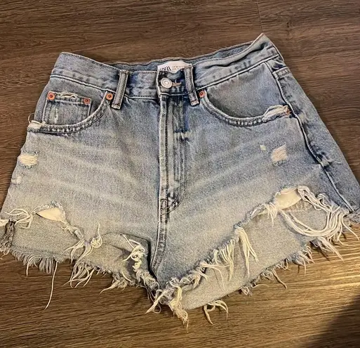 ZARA TRF High Rise Curved Denim Shorts