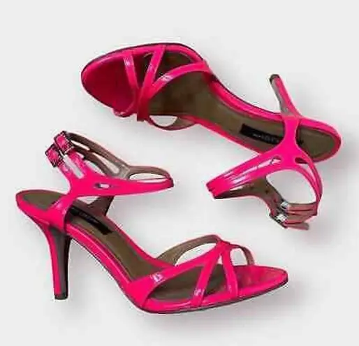 Ann Taylor Neon Bright Pink Riley Patent Strappy Open Toe Sandal Heels