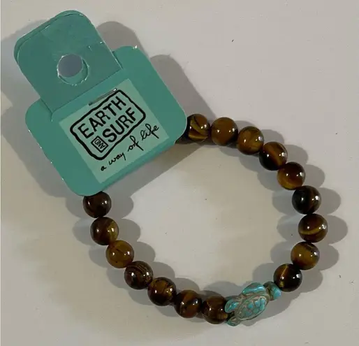 NEW Earth and Surf Brown Beaded Turtle Bracelet Blue