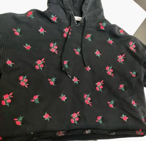 Philosophy Di Lorenzo Serafini Cropped Hoodie Embroidered Rose Hoodie Black Red