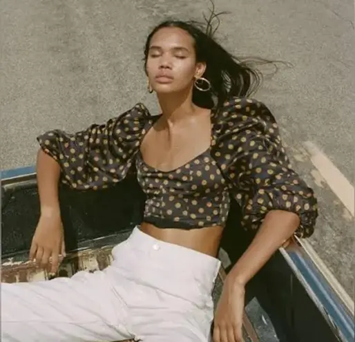 For Love & Lemons Lark Blouse NWT Black/Brown Polka Dot Size L MSRP $128 Black Size L