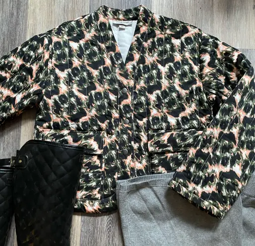 Rachel Comey Multicolor Camouflage Quilted Button Up Green Puffer Jacket Size XS Black