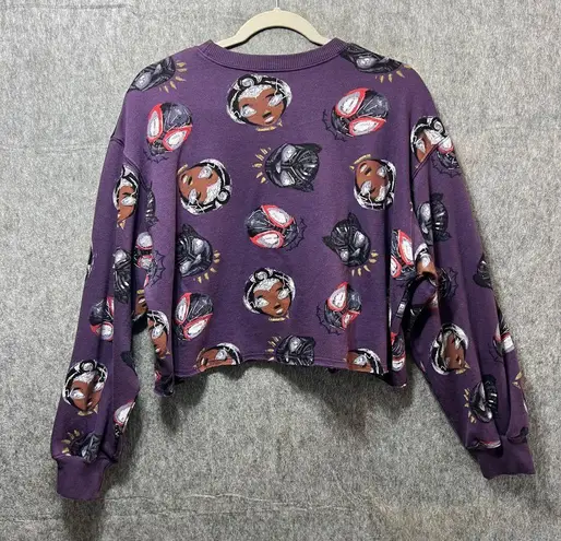 Marvel Black Panther All Over Print Cropped Sweatshirt Pullover Purple Graphic L