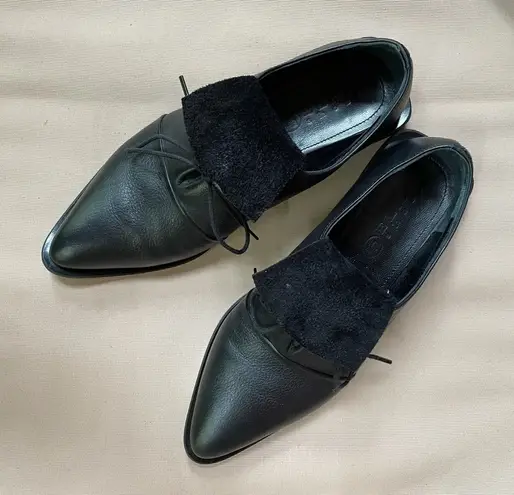 Elma Shoes Leather Point Toe Square Heel Black 6