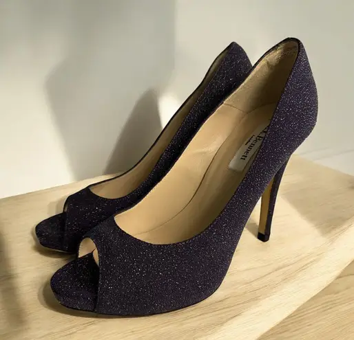 L.K.Bennett Plum Purple Glitter High Heel Open Toe Dressy Shoes Women’s Sz 37.5