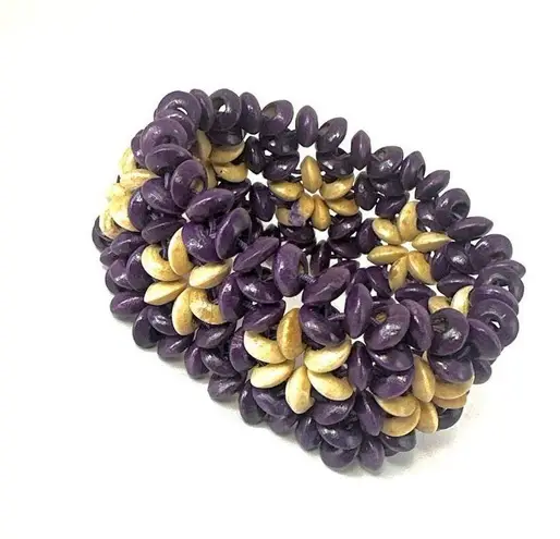 Purple and tan woven beaded bracelet