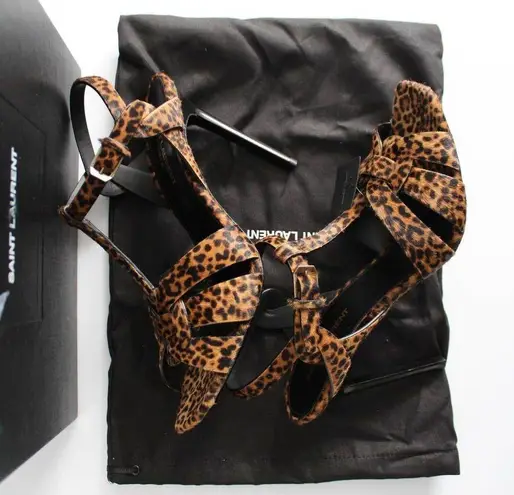 Saint Laurent  YSL Tribute 105mm Leopard-Print Calf Hair Open Toe Pumps New 39.5