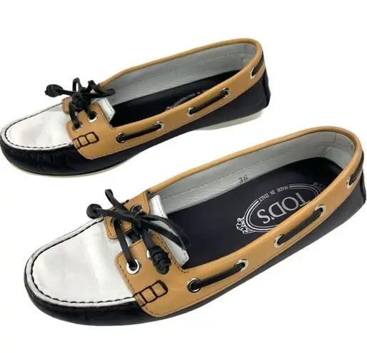Tod's Color block Leather Lace & Bow Driving Shoes Topsiders Moccasins Size 36