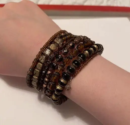 Large Chunky Stretchy Spiral Bracelet Beaded Dark Multi Colors