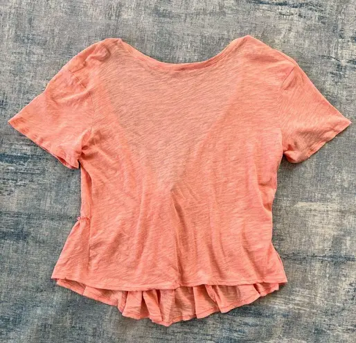 INC  International Concepts Peach Tie Back Ruffle Hem Tee Small