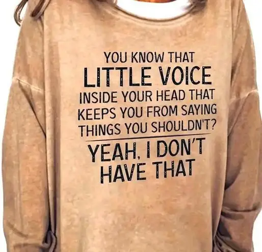 Funny Crew Neck Long Sleeve Little Voice Shirt Khaki size XXL (14) Tan