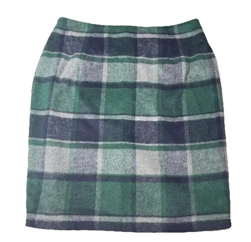 I Navy Blue, Green Plaid Tartan Pencil Straight Skirt Wool Blend Sz Large New Blue