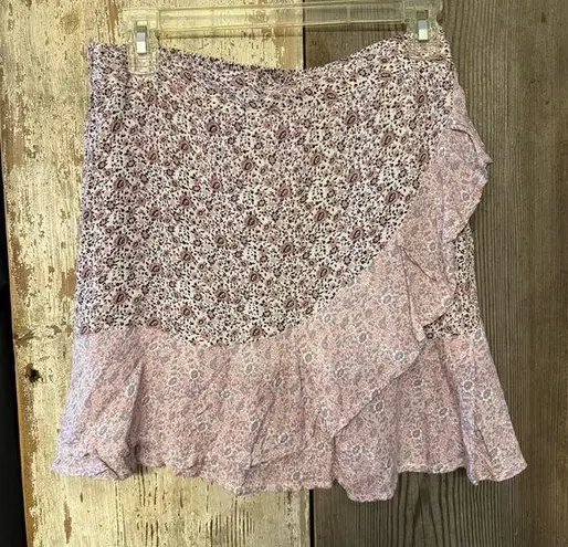 Sim & Sam Pink and White Faux Wrap Mini Skirt NWT Size M Bohemian Vibe